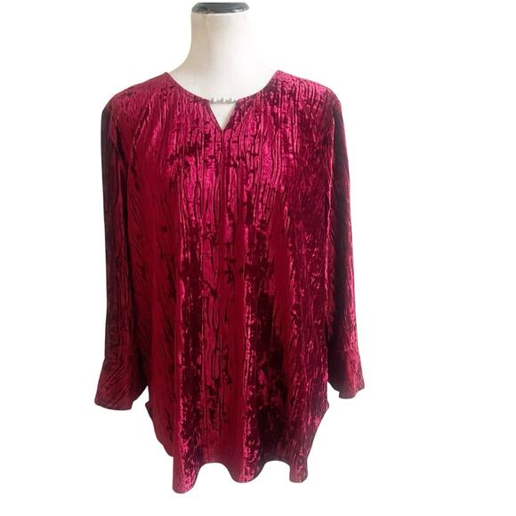 Alfred Dunner Crushed Velvet Long Sleeve Tunic Beaded Neckline Size XL Holiday - Picture 1 of 10